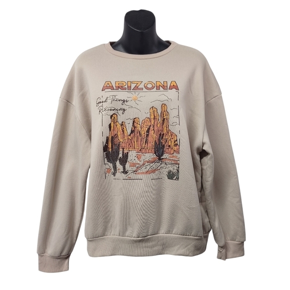 SHEIN Tops - Shein Arizona Women's Tan Orange Pullover Fleece Lined Sweatshirt Size L